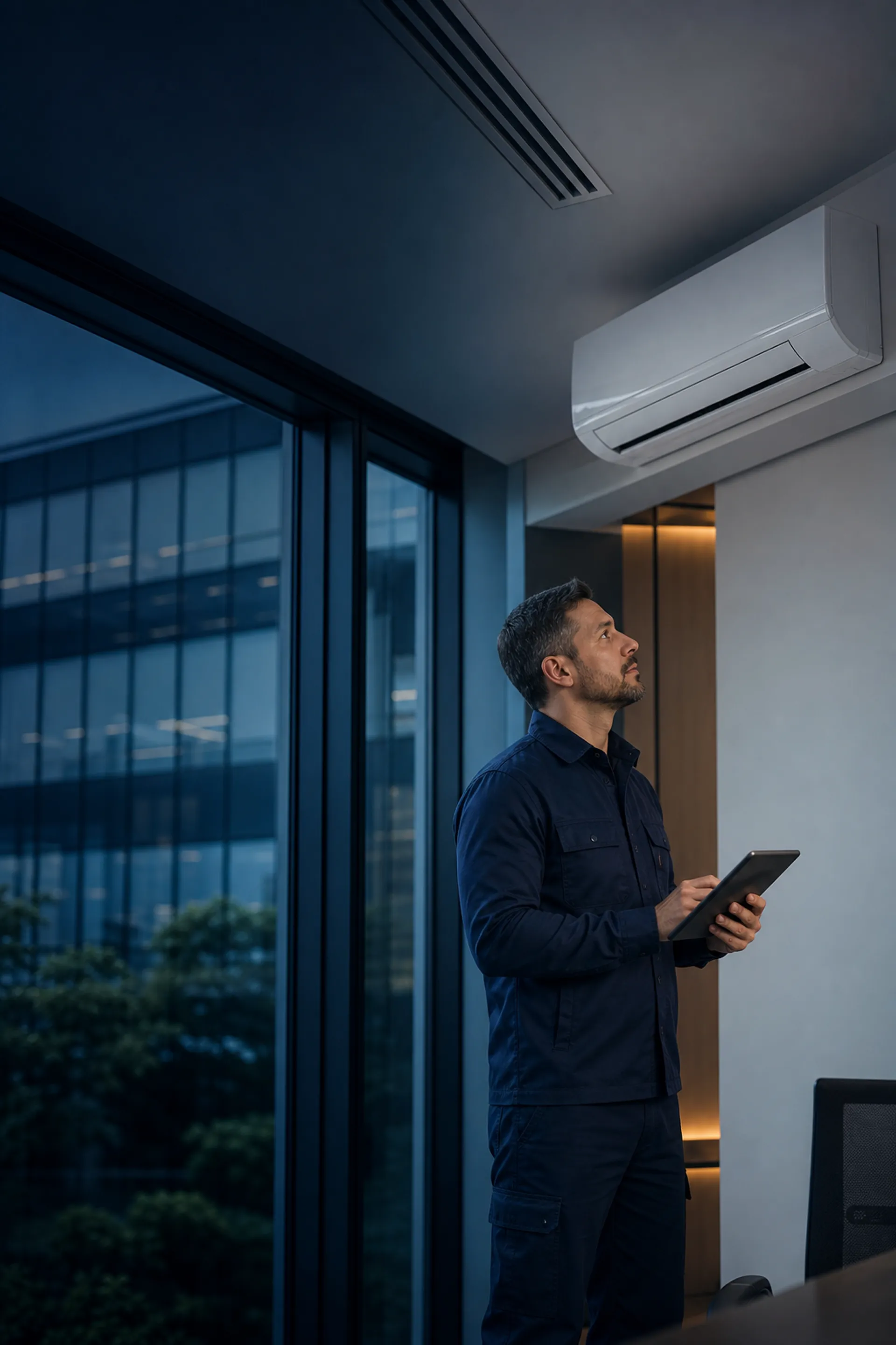 Técnico da Cia do Ar em ambiente climatizado